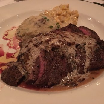 III Forks - 12 oz. USDA Prime Flat Iron with side of Mashed Potatoes and Off - the - Cob Cream Corn - Steakhouses Near Me - Austin, Texas