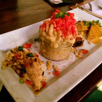 The Attic - The Sampler aka mac n cheetohs, fried green tomatoes, devilish eggs, and bacon wrapped, crab stuffed jalapeño. - Breakfast & Brunch Near Me - Long Beach, California