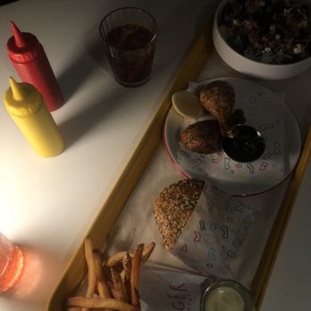 Le Burger 4304 - Fries, Le Burger (with gf bun), chicken and endive salad - Beer Bar Near Me - Minneapolis, Minnesota Le Burger 4304 - Fries, Le Burger (with gf bun), chicken and endive salad - Beer Bar Near Me - Minneapolis, Minnesota