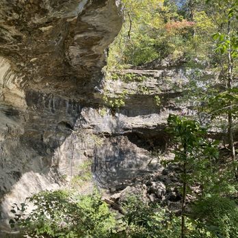 Lakeside Forest Wilderness Area - The stairwell leads down to a cliff face with a rocky overhang.  This was a more difficult and rough section of the trail. - Hiking Near Me - Branson, Missouri