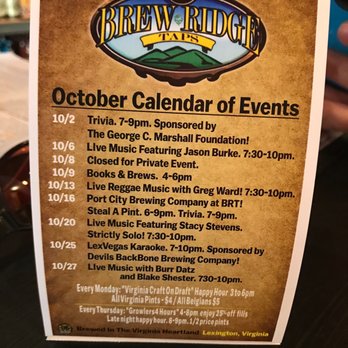 Brew Ridge Taps - October events - Beer Bar Near Me - Lexington, Virginia Brew Ridge Taps - October events - Beer Bar Near Me - Lexington, Virginia