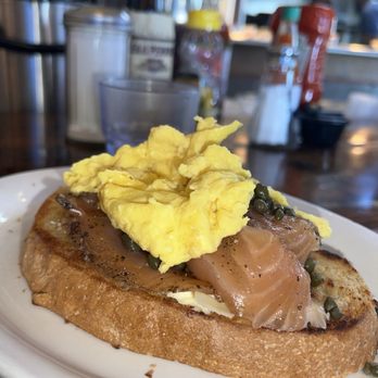 Toast - Salmon, cream cheese, scrambled eggs toast - Breakfast & Brunch Near Me - New Orleans, Louisiana Toast - Salmon, cream cheese, scrambled eggs toast - Breakfast & Brunch Near Me - New Orleans, Louisiana