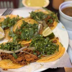 Estrada’s Mexican Steak House - Al Pastor street tacos and charro beans