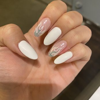 M2 Nail Lounge - Holographic flame with white outline - Nail Salons Near Me - Alhambra , California M2 Nail Lounge - Holographic flame with white outline - Nail Salons Near Me - Alhambra , California