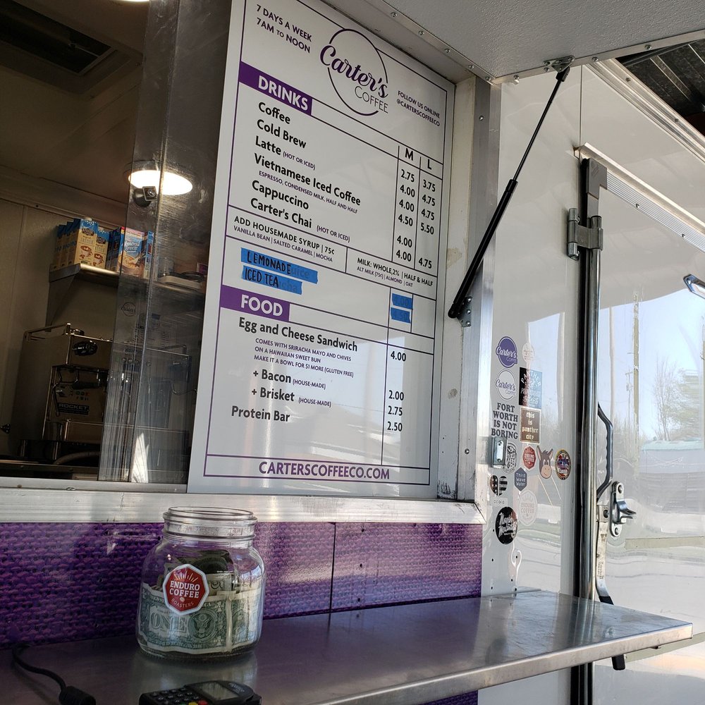 Carter's Coffee - Menu and tip jar - Coffee & Tea Near Me - Fort Worth, Texas