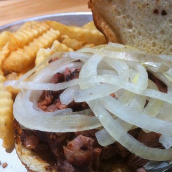 Sonny's BBQ - Chopped brisket w/ an added slice of onion. No sauce required. Of course there are fries. - Barbeque Near Me - Tallahassee, Florida Sonny's BBQ - Chopped brisket w/ an added slice of onion. No sauce required. Of course there are fries. - Barbeque Near Me - Tallahassee, Florida