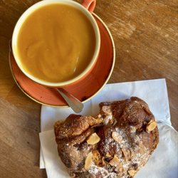 Brooklyn Habit - Butternut Squash Soup and Almond Croissant.