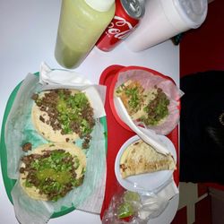 La Juanita - Steak tacos, chicken taco, cheese quesadilla, horchata, coke