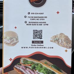 Paris Banh Mi - Menu
