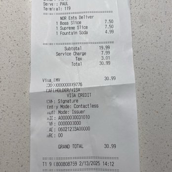 PizzaCake by Buddy V.  - Receipt with $7.99 Service fee - Pizza Near Me - New Orleans, Louisiana