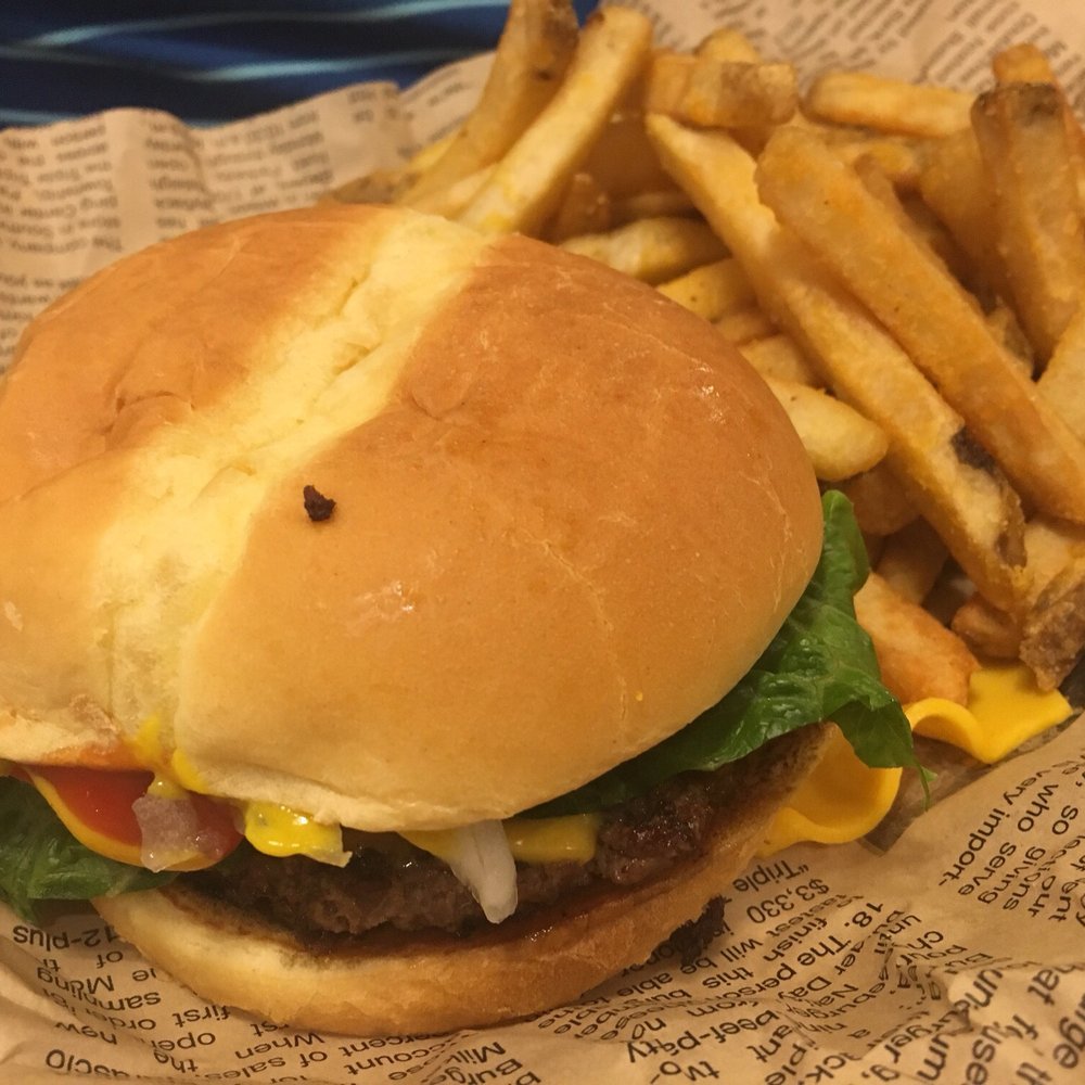 Wayback Burgers - Single Burger with cheese, lettuce and tomato and side of fries - Burgers Near Me - Titusville, Florida Wayback Burgers - Single Burger with cheese, lettuce and tomato and side of fries - Burgers Near Me - Titusville, Florida