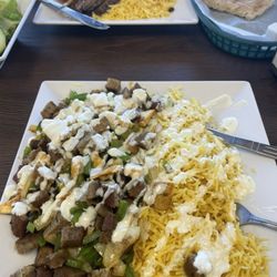 Lamb Gyro Platter and Beef Chapli Kabab with Rice