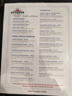 Menu photo 6 Streets On Main Snowflake, AZ