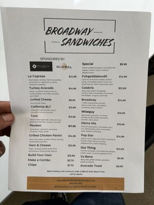 Menu photo 1 Broadway Sandwiches Laguna Beach, CA