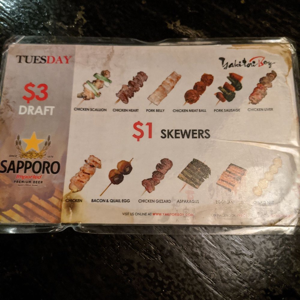 Yakitori Boy - Tuesday $1 skewers - Japanese Near Me - Philadelphia, Pennsylvania