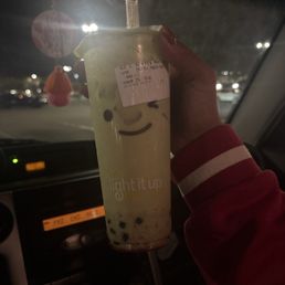 Strawberry matcha with boba