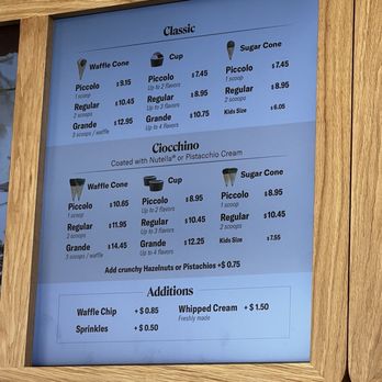Bacio di Latte - Menu - Gelato Near Me - Pasadena, California