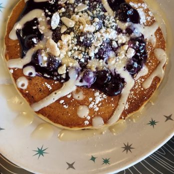 Hatch - Blueberry pancakes with lemon cream cheese and almond streussel - Breakfast & Brunch Near Me - Huntington, New York Hatch - Blueberry pancakes with lemon cream cheese and almond streussel - Breakfast & Brunch Near Me - Huntington, New York