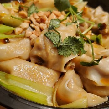 Special Noodle - Red Oil Ravioli (Basically Chili Oil Wontons) with cut bok choy, cilantro, and peanuts - Chinese Near Me - Newark, California