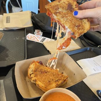 Brown Box - The pizza meltdown grilled cheese and tomato basil soup - Ice Cream & Frozen Yogurt Near Me - Kanab, Utah