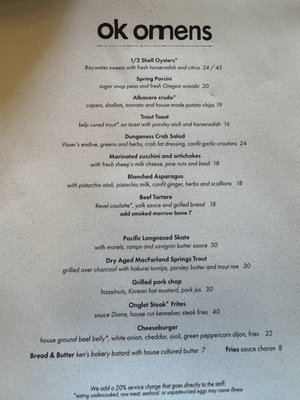 Menu photo 2 Ok Omens Portland, OR