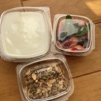 Miriam - SMALLER PORTIONS! You see the yogurt container is the same but the granola/fruit containers are smaller with less portion but more money! - Wine Bars Near Me - Brooklyn, New York