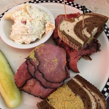 Eveready Diner - Pastrami on marble rye, side of potato salad, and pickle - Diners Near Me - Hyde Park, New York Eveready Diner - Pastrami on marble rye, side of potato salad, and pickle - Diners Near Me - Hyde Park, New York