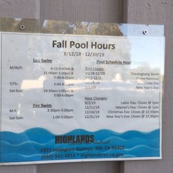 Fall 2019 pool hours