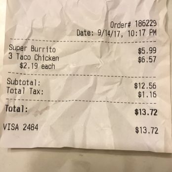 Taco Bravo - Our $0.99 tacos being charged over double. My explicitly explained meat free, salsa free burrito that had both so no dinner for me! - Mexican Near Me - Campbell, California Taco Bravo - Our $0.99 tacos being charged over double. My explicitly explained meat free, salsa free burrito that had both so no dinner for me! - Mexican Near Me - Campbell, California
