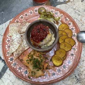 Si! Mon - SMOKED FISH DIP trout roe, guajillo, pickles, taro & plantain chips - Latin American Near Me - Los Angeles, California Si! Mon - SMOKED FISH DIP trout roe, guajillo, pickles, taro & plantain chips - Latin American Near Me - Los Angeles, California