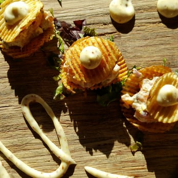Tapas on Main - Salmon tartar sandwiched between house made chips - Tapas Bars Near Me - Bethlehem, Pennsylvania Tapas on Main - Salmon tartar sandwiched between house made chips - Tapas Bars Near Me - Bethlehem, Pennsylvania