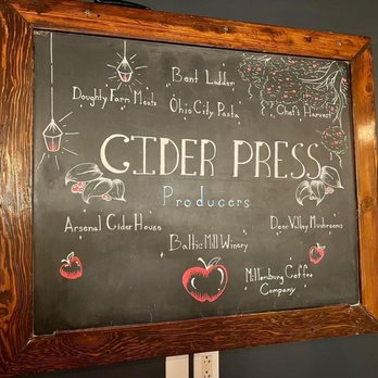 The Cider Press - a blackboard with a list of ciders - Cideries Near Me - Millersburg, Ohio The Cider Press - a blackboard with a list of ciders - Cideries Near Me - Millersburg, Ohio
