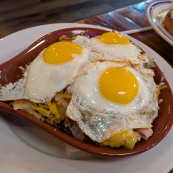 Broadway Diner - Three egg skillet, Western shown here with sunny up eggs. (You can choose how you want it cooked) - Diners Near Me - Hicksville, New York Broadway Diner - Three egg skillet, Western shown here with sunny up eggs. (You can choose how you want it cooked) - Diners Near Me - Hicksville, New York