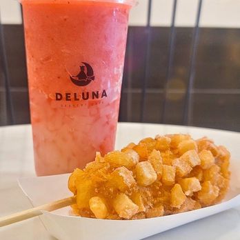 Deluna Dessert Cafe - Korean corn dog & Strawberry Blended with vanilla ice cream - Shaved Ice Near Me - Sacramento, California Deluna Dessert Cafe - Korean corn dog & Strawberry Blended with vanilla ice cream - Shaved Ice Near Me - Sacramento, California