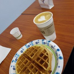 Bacon stuffed waffle and awesome coffee Bacon stuffed waffle and awesome coffee