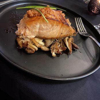 Corner Kitchen - Salmon on a bed of oyster mushrooms. - New American Near Me - Dayton, Ohio