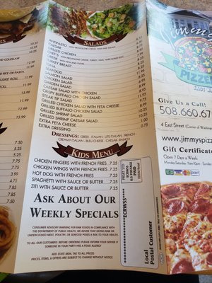 Menu photo 1 Jimmy's Pizza & Restaurant East Walpole, MA Menu photo 1 Jimmy's Pizza & Restaurant East Walpole, MA