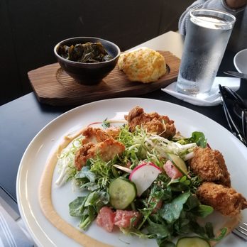Coop 303 - Fried chicken salad with cheddar biscuits and side of greens. - New American Near Me - Atlantic Beach, Florida