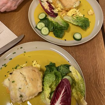 Cafe Madeline - Two delicious cheddar chive biscuit egg sandwiches. - Breakfast & Brunch Near Me - Brooklyn, New York