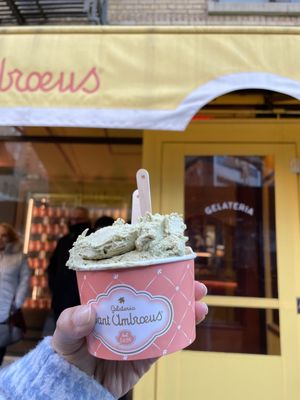 Photo of Sant Ambroeus Gelateria and Coffee Bar - New York, NY, US. Pistachio Bronte and hazelnut double scoop $6.5