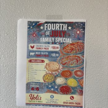 Yoli's Tacos Y Mas - Yummy to-go special for July 4th - Mexican Near Me - Bastrop, Texas Yoli's Tacos Y Mas - Yummy to-go special for July 4th - Mexican Near Me - Bastrop, Texas