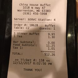 China House Buffet - Dinner buffet on a weekday with a drink is $12.26