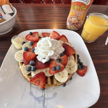 James Restaurant - 10. Belgian Waffle + fresh fruit , small OJ - Salad Near Me - San Fernando, California James Restaurant - 10. Belgian Waffle + fresh fruit , small OJ - Salad Near Me - San Fernando, California