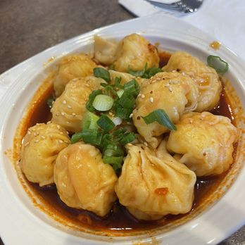 A Table Wayne's Kitchen - Shrimp wonton in chili oil - Asian Fusion Near Me - Manteca, California A Table Wayne's Kitchen - Shrimp wonton in chili oil - Asian Fusion Near Me - Manteca, California