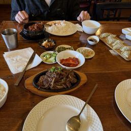 Bulgogi beef (spicy) L.A galbi (Korean bbq short ribs) steamed dumplings with the sides of kimchi white rice etc Bulgogi beef (spicy) L.A galbi (Korean bbq short ribs) steamed dumplings with the sides of kimchi white rice etc