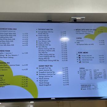 Sunright Tea Studio - Menu - Bubble Tea Near Me - San Diego, California