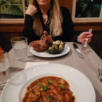 Table & Main - My daughter Shrimp and Grits plate and me with my giant fried chicken plate - Southern Near Me - Roswell, Georgia