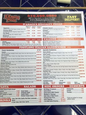 Menu photo 1 D'Amatos Pizza La Mesa, CA