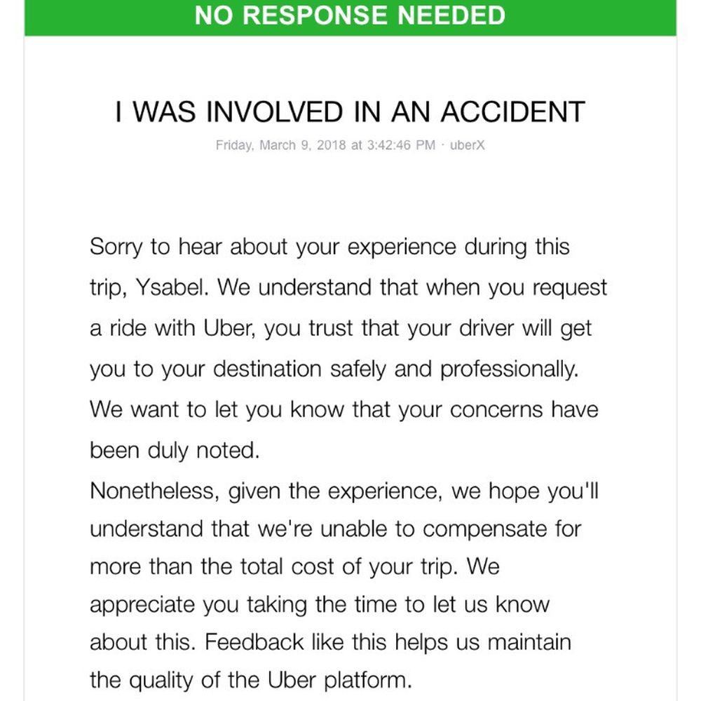 Uber - Uber's response to me being involved in the accident. - Taxis Near Me Uber - Uber's response to me being involved in the accident. - Taxis Near Me