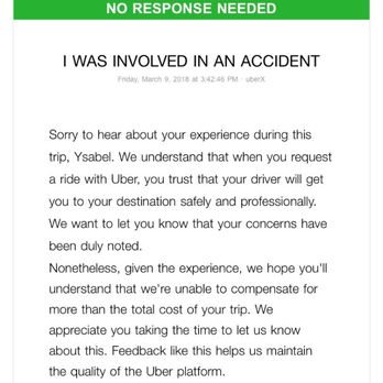 Uber - Uber's response to me being involved in the accident. - Taxis Near Me Uber - Uber's response to me being involved in the accident. - Taxis Near Me
